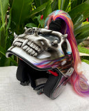 Skull DOT Helmet Ponytail Rainbow Hair Custom Helmet Goro Style Airbrush