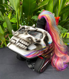 Skull DOT Helmet Ponytail Rainbow Hair Custom Helmet Goro Style Airbrush