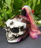 Skull DOT Helmet Ponytail Rainbow Hair Custom Helmet Goro Style Airbrush