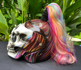Skull DOT Helmet Ponytail Rainbow Hair Custom Helmet Goro Style Airbrush