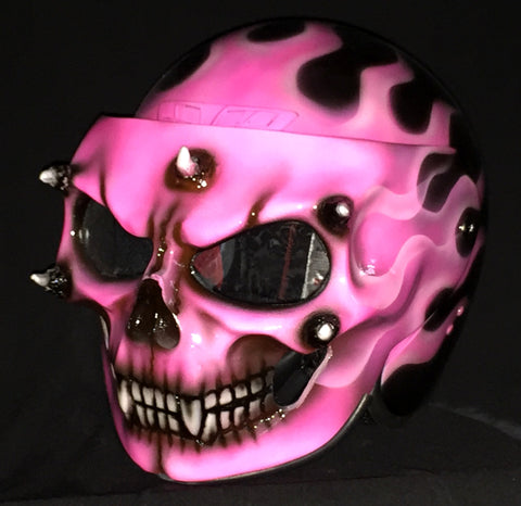 Ladies Motorcycle Skull Helmet Girl Helmet Skull Design with pink Flames