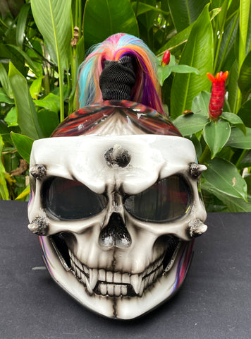 Skull DOT Helmet Ponytail Rainbow Hair Custom Helmet Goro Style Airbru – Custom Airbrush Helmet