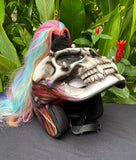 Skull DOT Helmet Ponytail Rainbow Hair Custom Helmet Goro Style Airbrush