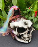 Skull DOT Helmet Ponytail Rainbow Hair Custom Helmet Goro Style Airbrush