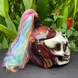 Skull DOT Helmet Ponytail Rainbow Hair Custom Helmet Goro Style Airbrush