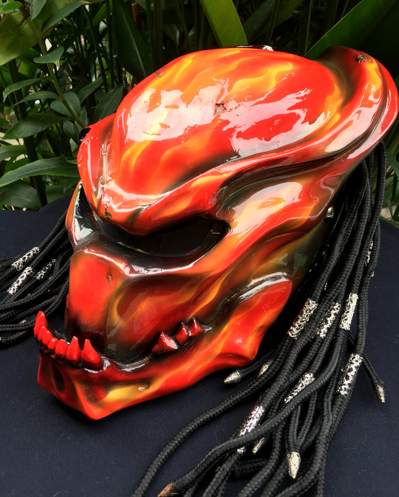 Predator Helmet MotorcycleHelmet Dreads Alien Red Flames Airbrush Predator Helmet MotorcycleHelmet Dreads Alien Red Flames Airbrush
