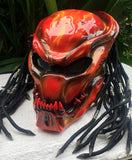 Predator Helmet MotorcycleHelmet Dreads Alien Red Flames Airbrush