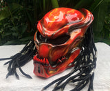 Predator Helmet MotorcycleHelmet Dreads Alien Red Flames Airbrush