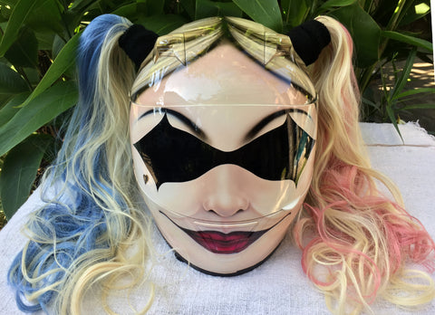 Girls Helmet Harley Quinn The Joker Girls Helmet Blonde Ponytails DC Heros