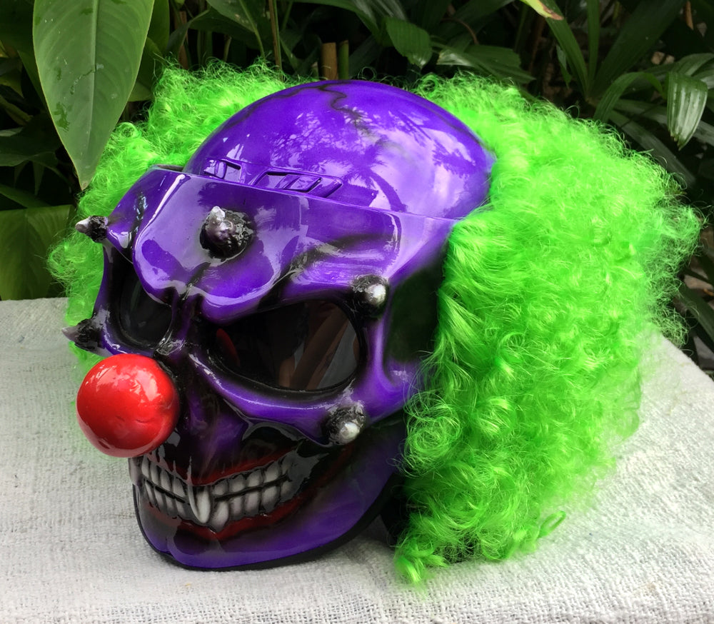 Killer Scary Clown Nightmare Halloween Purple Helmet Green Hair – Custom Airbrush Helmet