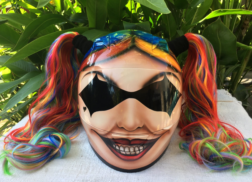 Harley Quinn Rainbow Ponytails Girls Cute Motorcycle Helmet Custom
