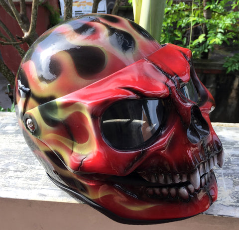 Burning Skull Hellfire Motorcycle Helmet Airbrushed Red Flames – Custom Airbrush Helmet