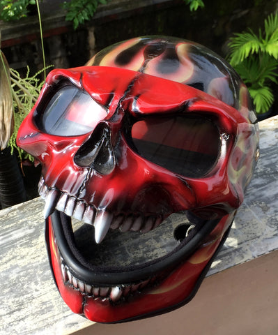 Burning Skull Hellfire Motorcycle Helmet Airbrushed Red Flames – Custom Airbrush Helmet
