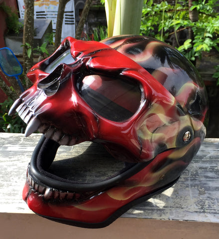 Burning Skull Hellfire Motorcycle Helmet Airbrushed Red Flames – Custom Airbrush Helmet
