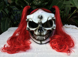 Grils Skull Motorcycle Helmet with Cute Red Hair Ponytails