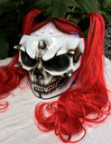Grils Skull Motorcycle Helmet with Cute Red Hair Ponytails