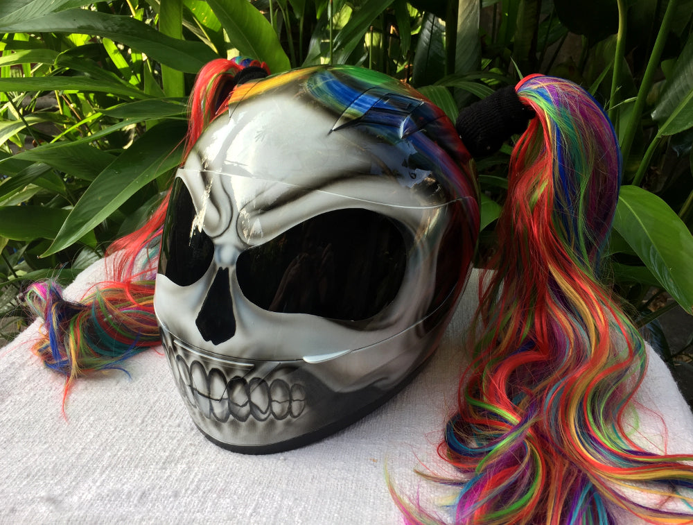 candy skull motorcycle helmet Rainbow Pigtail Girls Skull Helmet Sugar Skull Cute Biker Girls Helmet
