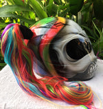 Rainbow Pigtail Girls Skull Helmet Sugar Skull Cute Biker Girls Helmet