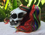 White Skull Rainbow Ponytails Custom Airbrush Girls Helmet