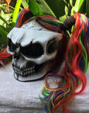 White Skull Rainbow Ponytails Custom Airbrush Girls Helmet