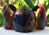 White Skull Rainbow Ponytails Custom Airbrush Girls Helmet