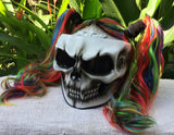 White Skull Rainbow Ponytails Custom Airbrush Girls Helmet