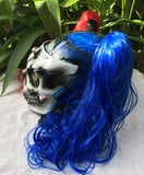 Girls Helmet Biker Red Blue Hair Ponytail Ghost Rider White Skull