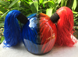 Girls Helmet Biker Red Blue Hair Ponytail Ghost Rider White Skull