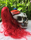 Girls Helmet Biker Red Blue Hair Ponytail Ghost Rider White Skull
