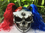 Girls Helmet Biker Red Blue Hair Ponytail Ghost Rider White Skull