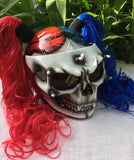 Girls Helmet Biker Red Blue Hair Ponytail Ghost Rider White Skull