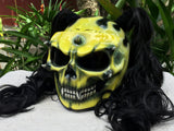 Ponytails Girls Helmet Grim Reaper on Fire in Yellow Black Piggytails
