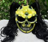 Ponytails Girls Helmet Grim Reaper on Fire in Yellow Black Piggytails