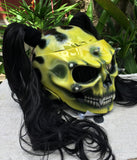 Ponytails Girls Helmet Grim Reaper on Fire in Yellow Black Piggytails