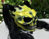 Ponytails Girls Helmet Grim Reaper on Fire in Yellow Black Piggytails