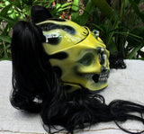 Ponytails Girls Helmet Grim Reaper on Fire in Yellow Black Piggytails