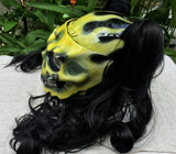 Ponytails Girls Helmet Grim Reaper on Fire in Yellow Black Piggytails