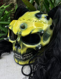 Ponytails Girls Helmet Grim Reaper on Fire in Yellow Black Piggytails