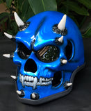 Monster Blue Beast On Fire Metallic Skull Helmet