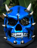 Monster Blue Beast On Fire Metallic Skull Helmet