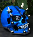 Monster Blue Beast On Fire Metallic Skull Helmet