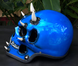 Monster Blue Beast On Fire Metallic Skull Helmet