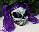 Girls Helmet Purple Rain Skull White Walker Cute Ponytails Amazing Purple
