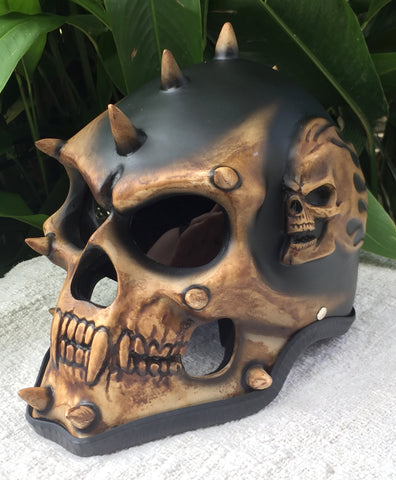 Mohawk Demon Skeleton Punk Skull Spikes Helmet Antique Brown Black