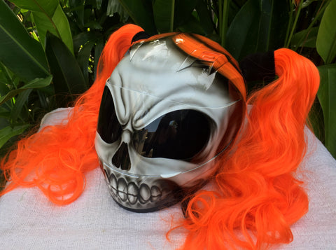 Girls Helmet Skull White Walker Sugar Skull Cute Ponytails Amazing Orange