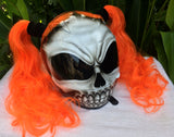 Girls Helmet Skull White Walker Sugar Skull Cute Ponytails Amazing Orange