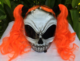 Girls Helmet Skull White Walker Sugar Skull Cute Ponytails Amazing Orange