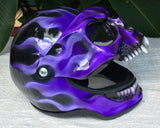 Purple Rain Girls Fire Skull Flip Up Motorcycle Helmet Airbrushed Purple Flames