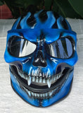 Blue Fire Skull Flip Up Motorcycle Helmet Airbrushed Blue Flames Express shipping