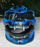 Blue Fire Skull Flip Up Motorcycle Helmet Airbrushed Blue Flames Express shipping